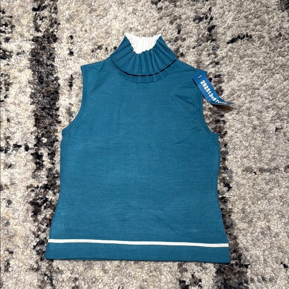 Storm Blue Ribbed Sleeveless Tank Top with Sweater - Picture 6 of 7